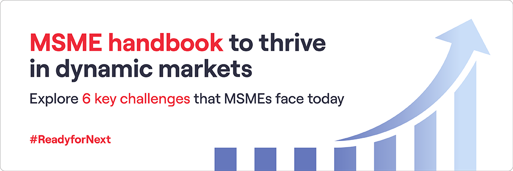 MSME handbook: 6 key challenges for MSMEs in dynamic markets, #ReadyforNext, with upward arrow graph