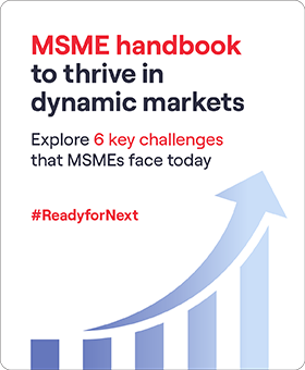MSME handbook: 6 key challenges for MSMEs in dynamic markets, #ReadyforNext, with upward arrow graph